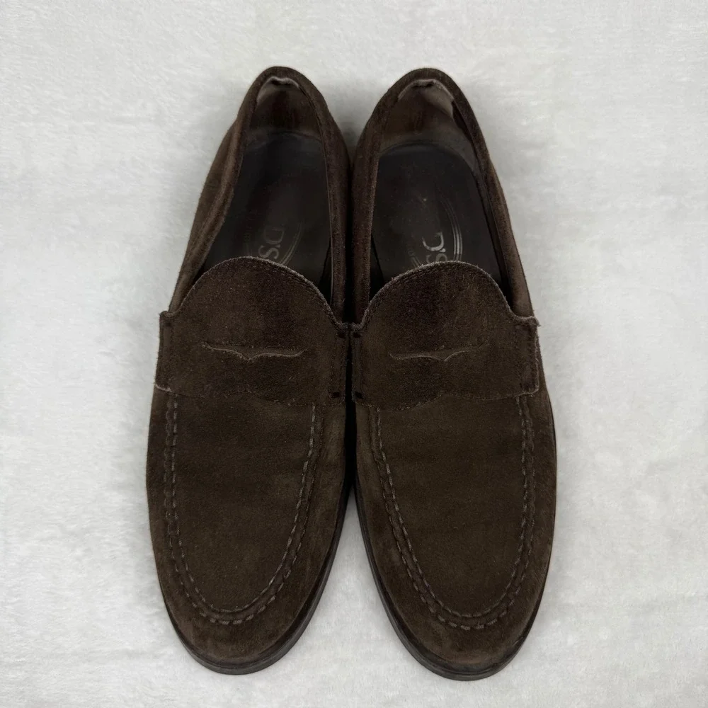 Tods Dark Brown Suede Penny Loafers Made in Italy Mens 5.5‎